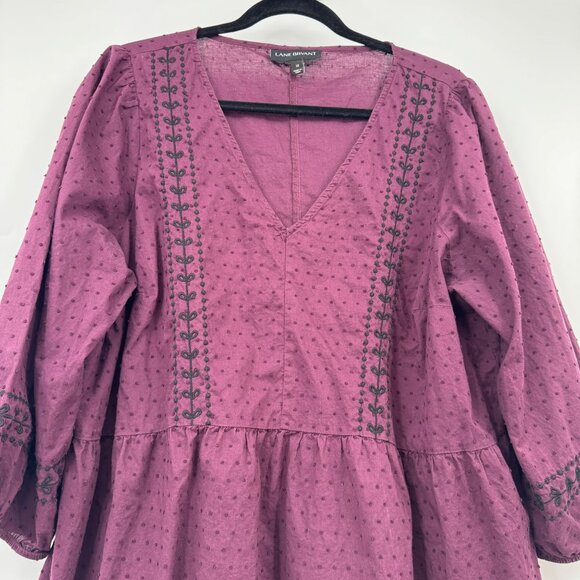 Lane Bryant Womens Plum Peasant Tunic Top V-Neck Embroidered Size 16 100% Cotton - Picture 3 of 8
